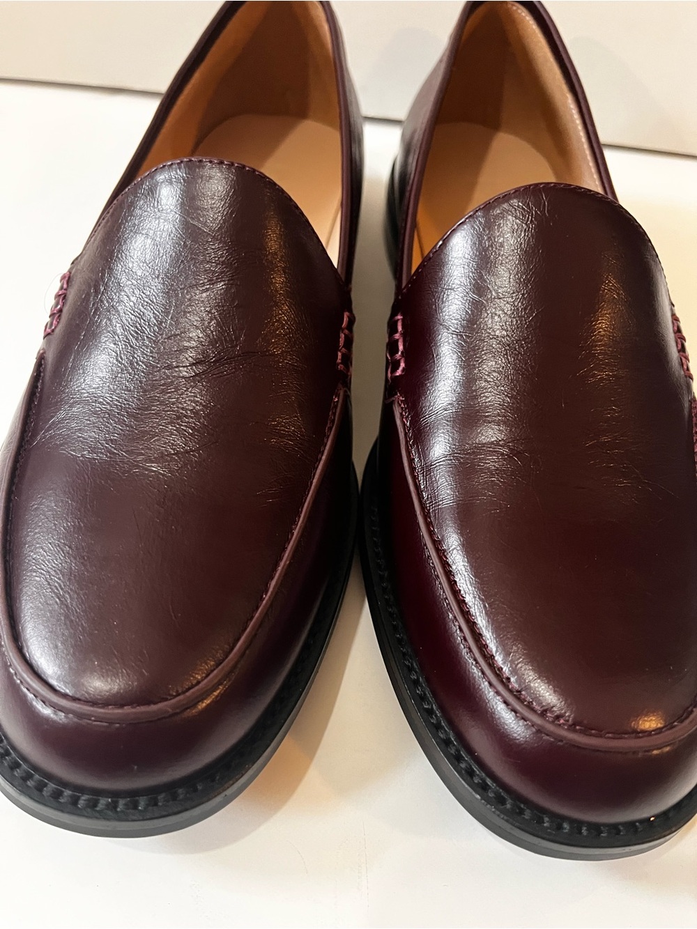 PECHE Leather Slip-On Elegant Loafers in Burgundy 38 - Picture 11 of 16